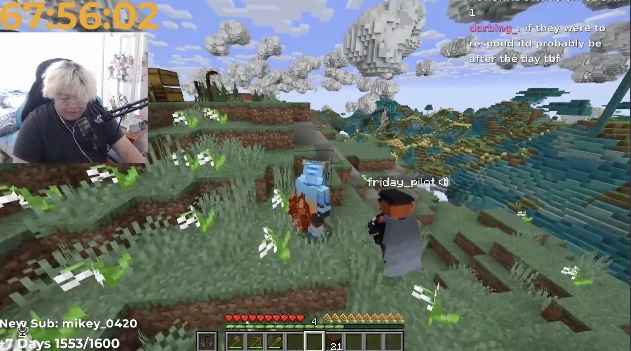 minecraft screenshot - derapchu's minecraft avatar stands next to friday_pilot's in the afterlife server
