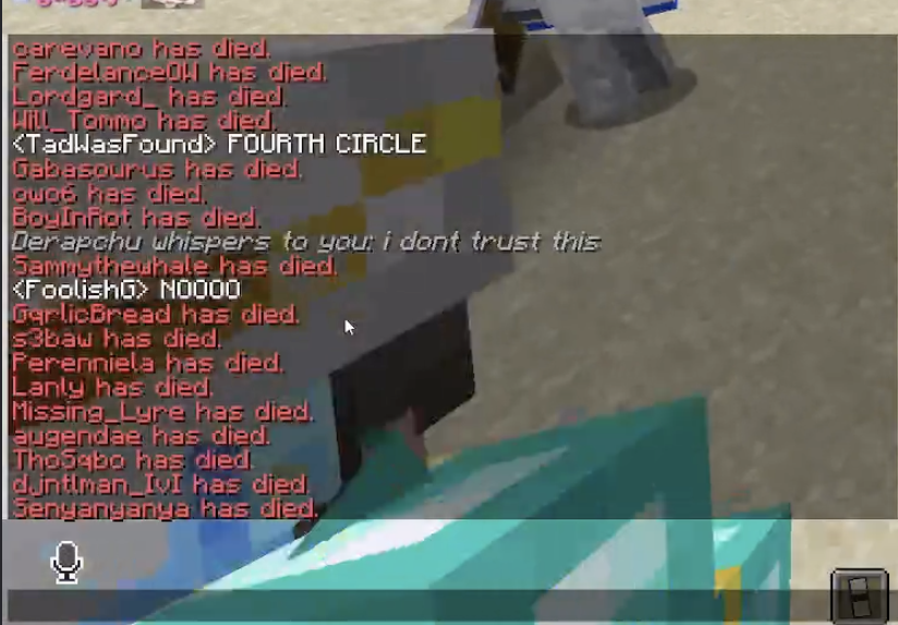 minecraft chat filled with the death messages of players