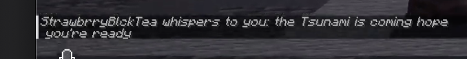 minecraft chat message - strawberryblcktea whispers to you: 'the Tsunami is coming hope you're ready'