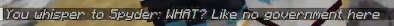 minecraft chat - foolish whispers to 5pyder through minecraft chat, 'WHAT? like no government here?'